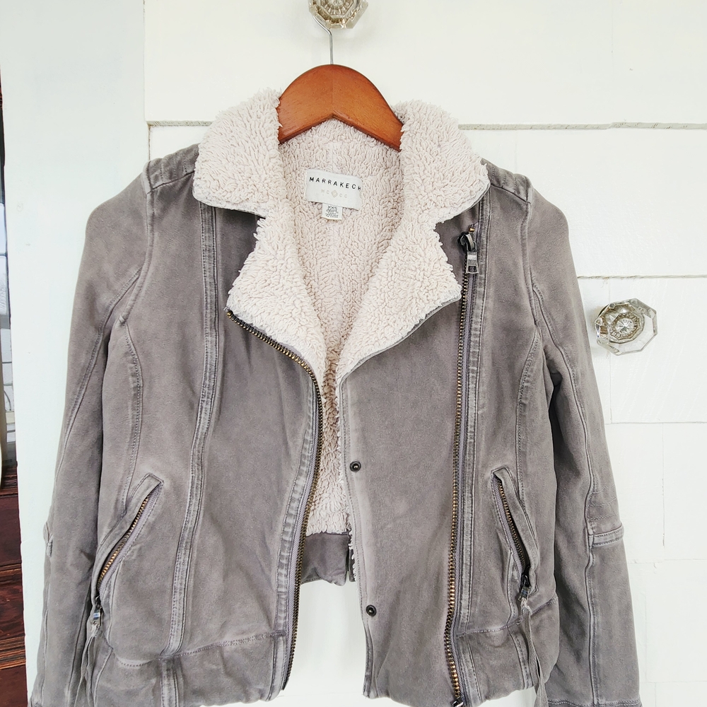 Women's Gray Sherpa-Lined Moto Jacket Size Small